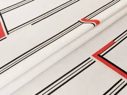 Твил плательный полосатая геометрия, красный на молочном - интернет-магазин tkani-atlas.com.ua