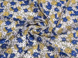 Шифон креповий різнокольорові ромашки, електрик з жовтим - інтернет-магазин tkani-atlas.com.ua