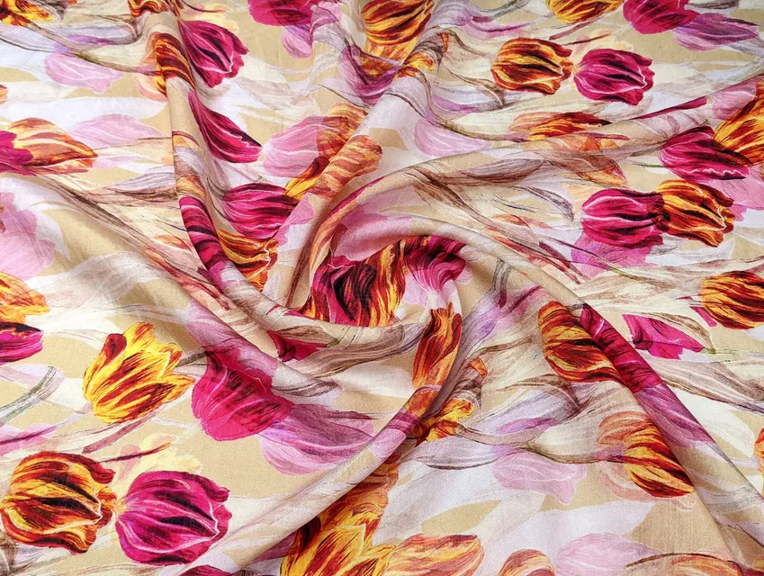 Шелк вискоза тюльпаны, песочный - фото 1 - интернет-магазин tkani-atlas.com.ua