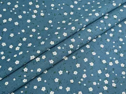 Льон котон лакр дрібні квіточки, синій джинсовий - інтернет-магазин tkani-atlas.com.ua